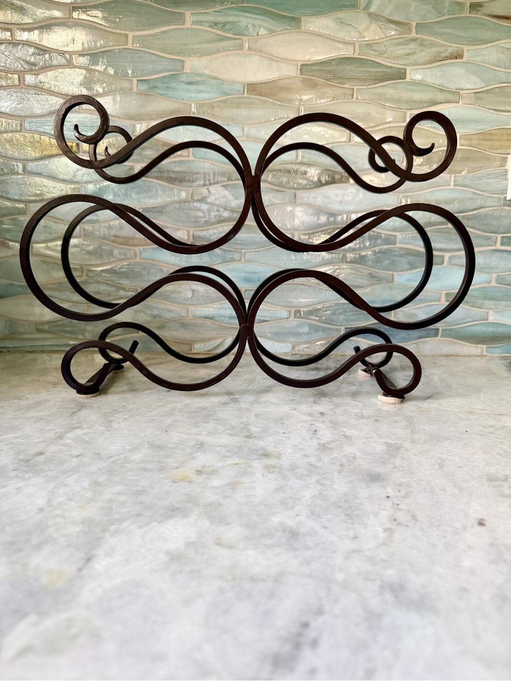 Wrought Iron Scrollwork Countertop Wine Rack 6 Bottle Holder - Picture 2 of 9
